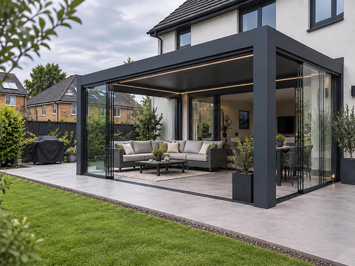 Larendo glass outdoor room, design visualisation